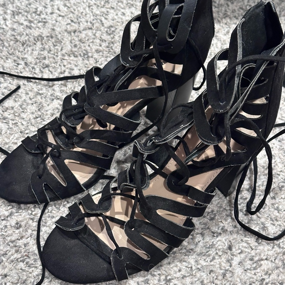 Elegant Black Lace-Up Women's Heels